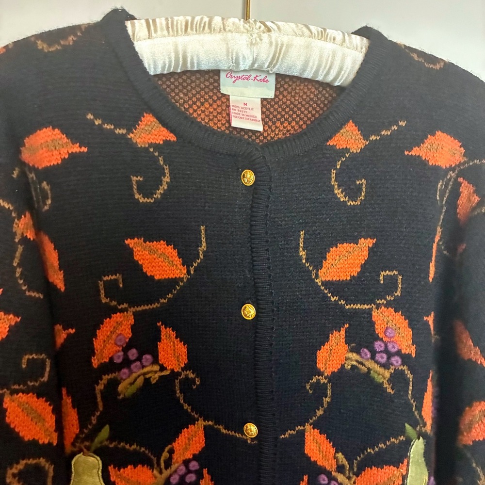 Vintage 90s Crystal Kobe Cardigan Sweater Medium Cottagecore‎ Fall Autumn - Picture 5 of 8